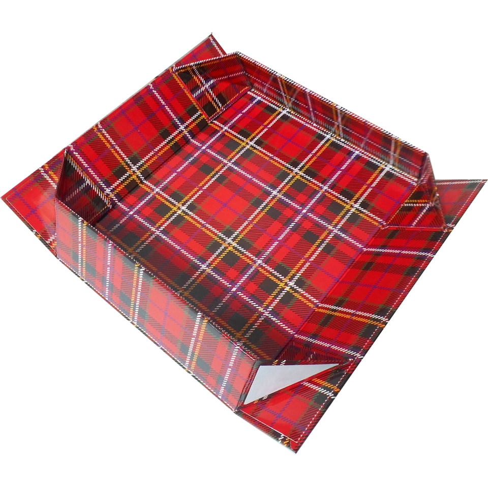 image 1 of Gift Basket Kit - Tartan Hamper Tray with Green Gift Wrap Accessories (small 20x15x5cm)