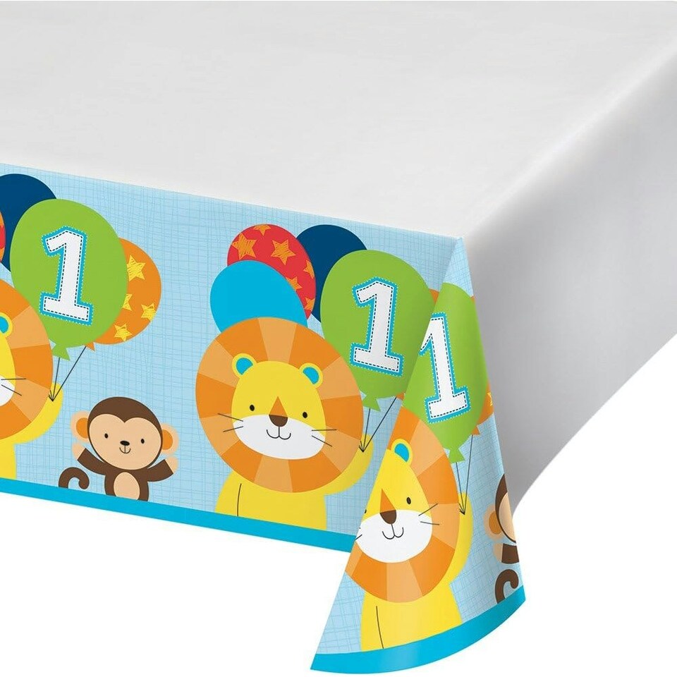 Creative Party Plastic Zoo Animals 1st Birthday Party Table Cover - White/Blue - One Size