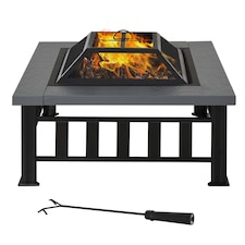 Outsunny Fire Pit Heater Square Table Patio Metal Black 86 cm Outdoor | Black | Black
