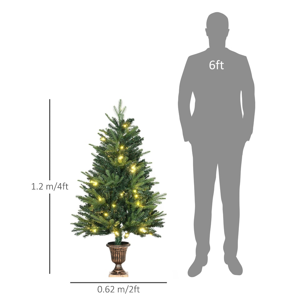 image 1 of HOMCOM 4FT Christmas Tree Spruce Entrance Décor W/ Clear LED Lights Vase Base