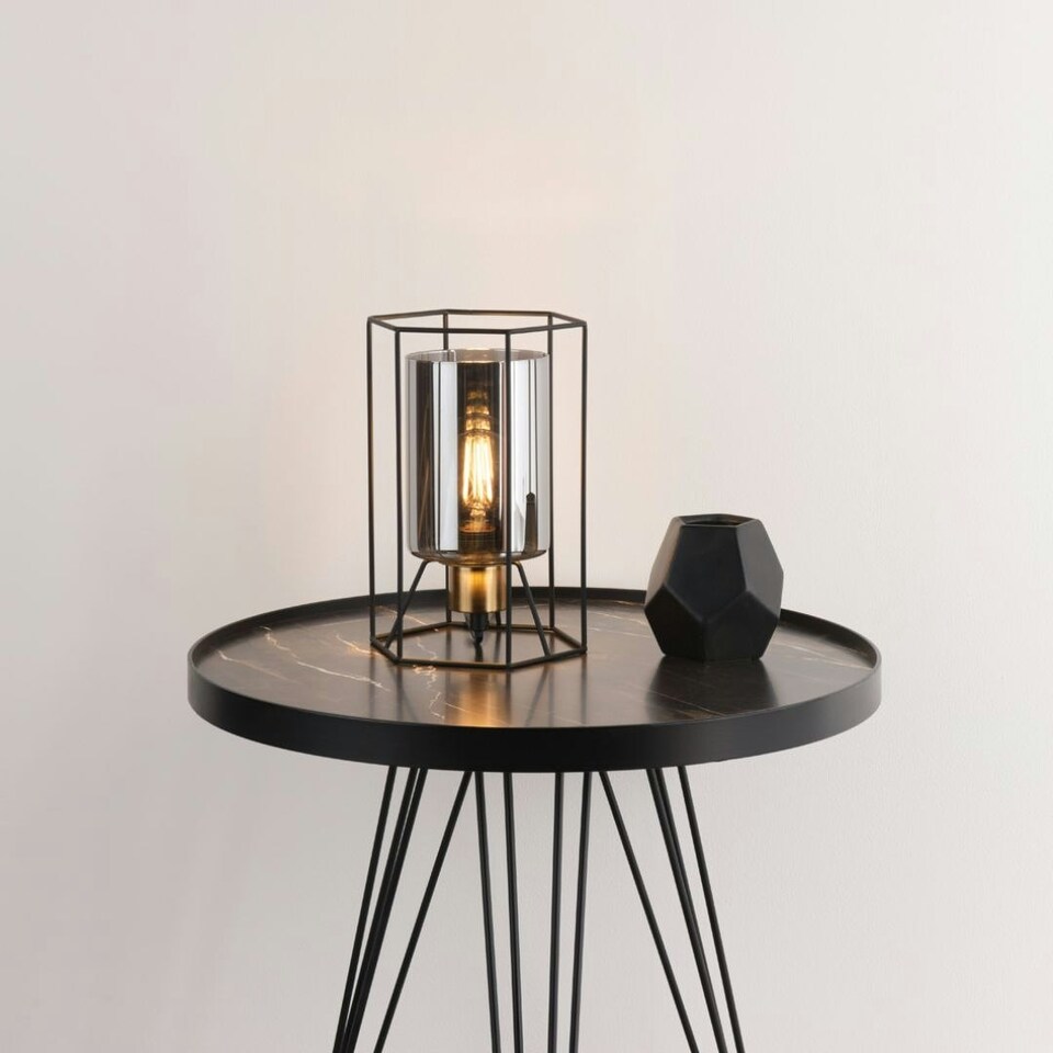 image 1 of Sabrina Black and Smoked Glass Table Lamp Black