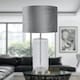 image 2 of First Choice Lighting Clear Fluted Glass Lamp with Grey Velvet Shade Chrome | Grey