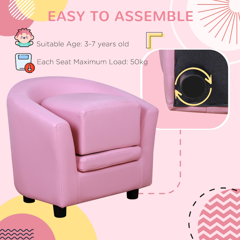 image 1 of HOMCOM Kids Sofa Set Children Armchair Toddler Chair Padding with Footstool | Pink | One Size
