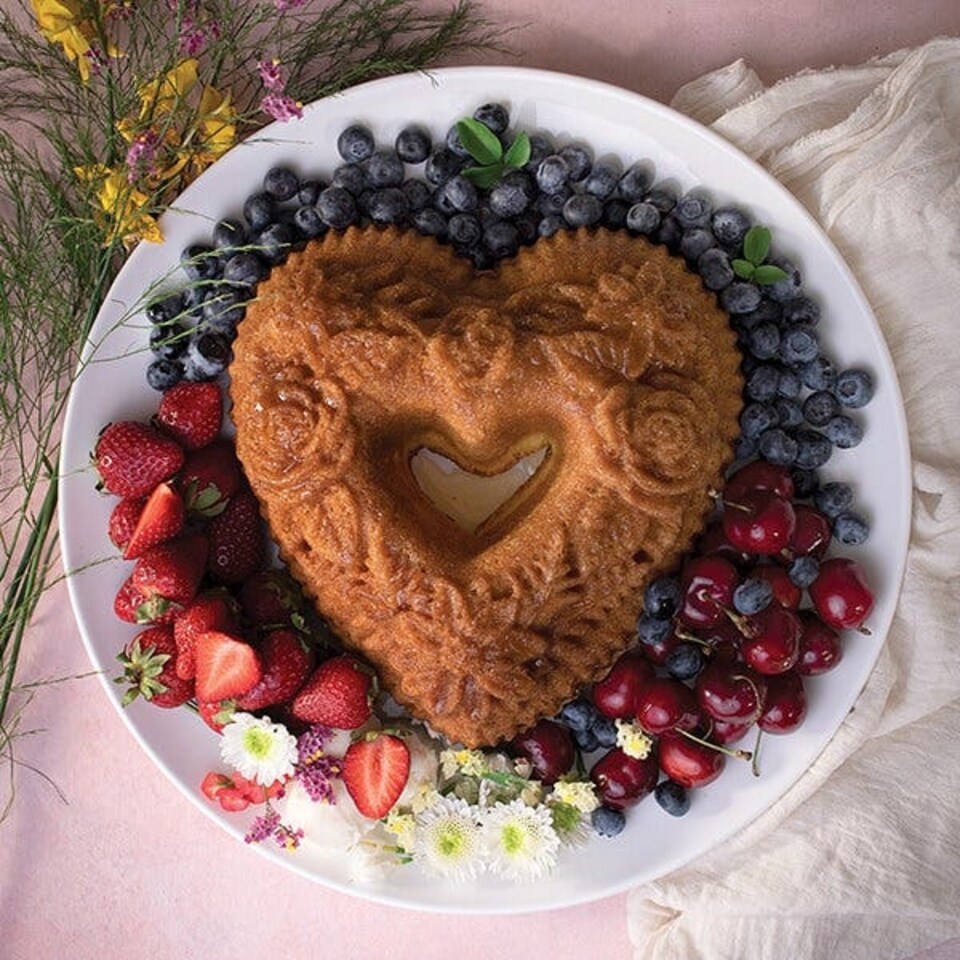 image 1 of Nordic Ware Toffee Floral Heart Cake Pan