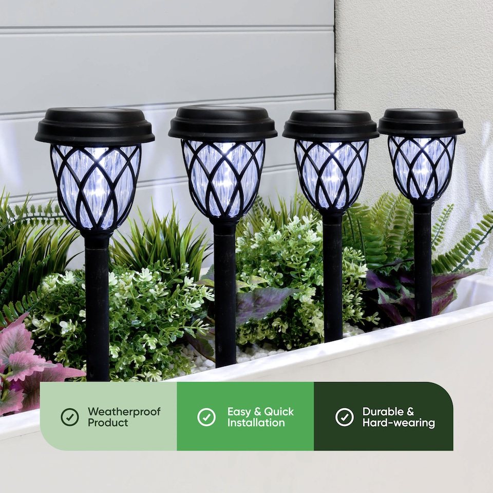 image 1 of Gardenwize Pack of 4 Solar Pathway Stake Lights Outdoor