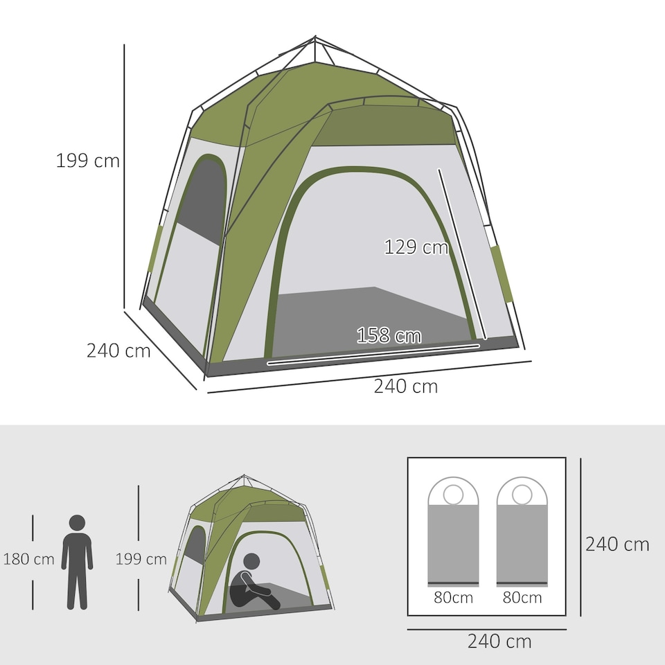 image 1 of Outsunny 4 Man Pop Up Tent Camping Backpacking Dome Tent, Green