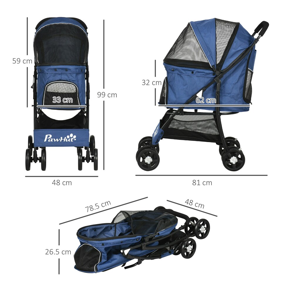 image 1 of PawHut Pet Stroller Dog Pram Pushchair Cat Travel Carriage Universal Wheels Blue