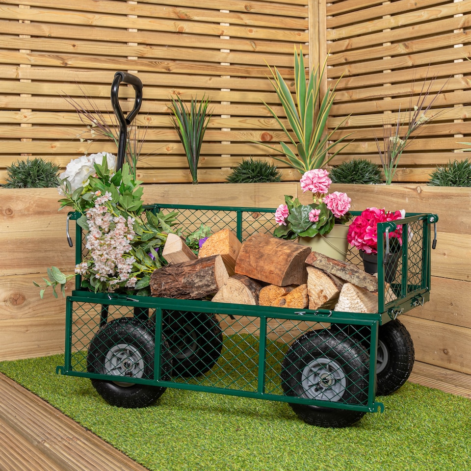 image 1 of Heavy Duty Green Metal Garden Festival Cart Truck Trolley Wheelbarrow