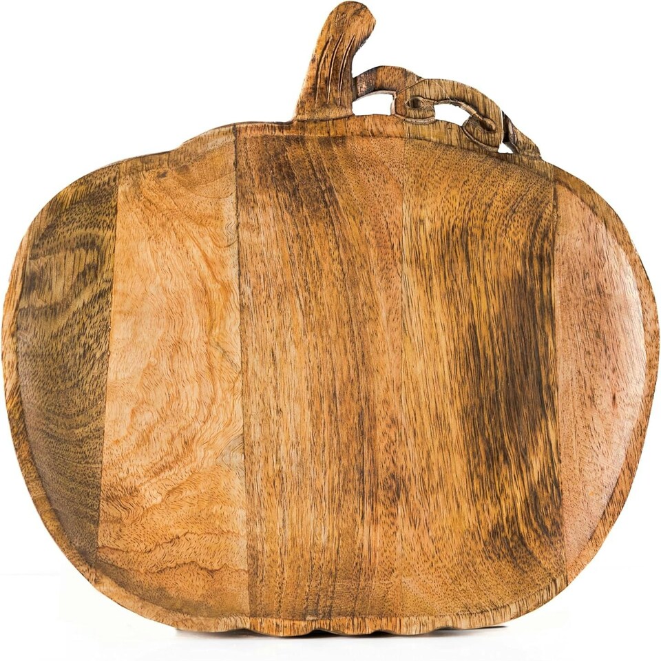 image 1 of Marco Paul Wooden Pumpkin Decorative Tray 30cm Autumn Centrepiece Brown