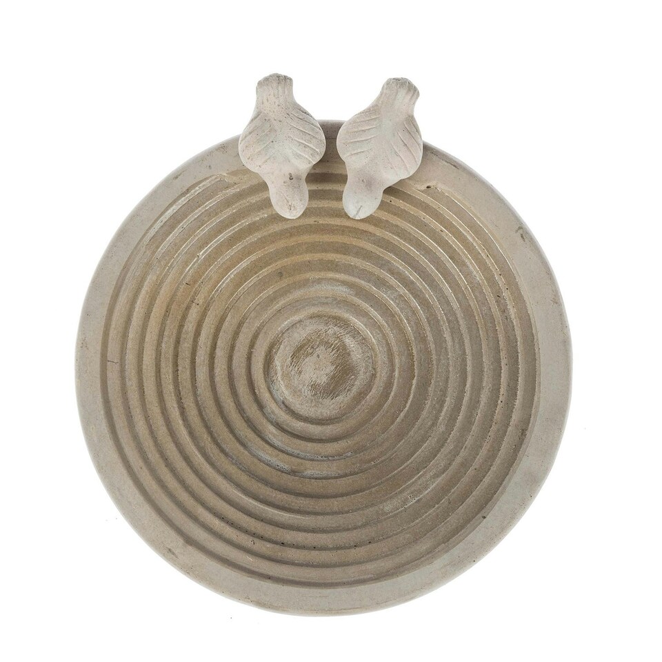 image 1 of Homescapes White Round Concrete Birdbath Heavyweight with Love Birds Decoration