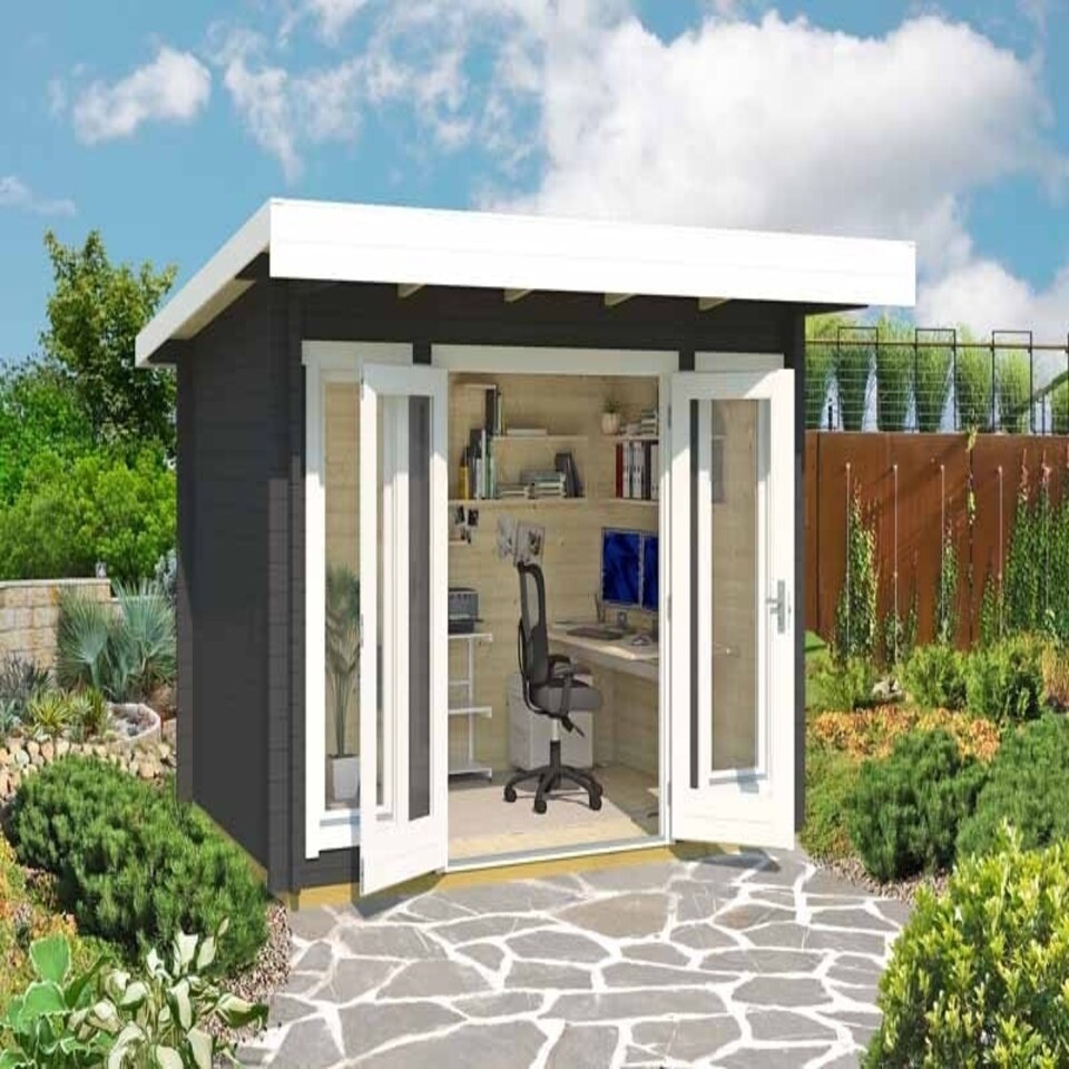image 1 of Barbados mini-Log Cabin, Wooden Garden Room, Timber Summerhouse, Home Office - L390 x W350 x H233.7 cm Brown