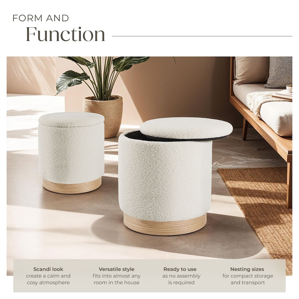 image 1 of Stools Orchid Set of 2 - padded, boucle cover footstools, large storage space