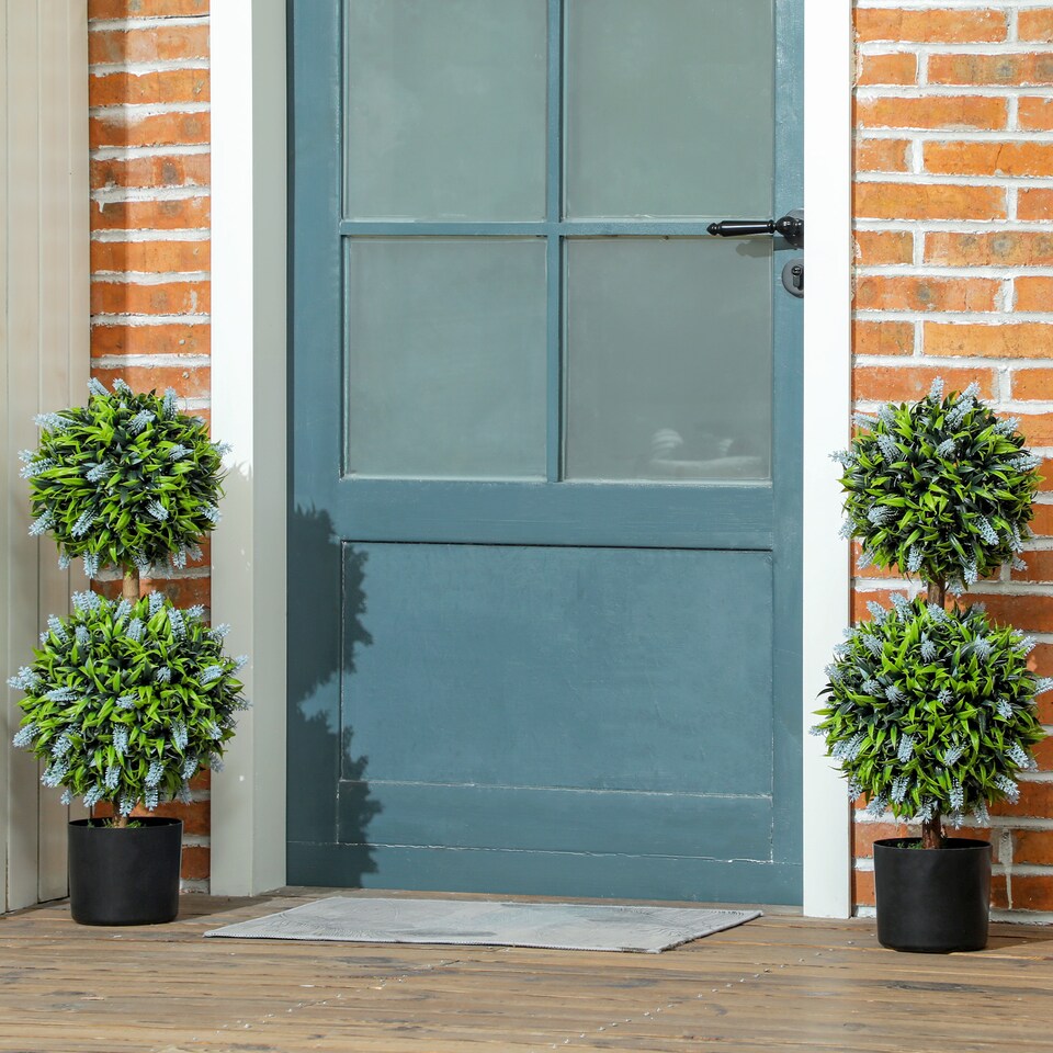 image 1 of HOMCOM Set of 2 Decorative Artificial Plants Ball Trees with Lavender Flowers in Pot Fake Plants for Home Indoor Outdoor Decor, 70cm, Blue