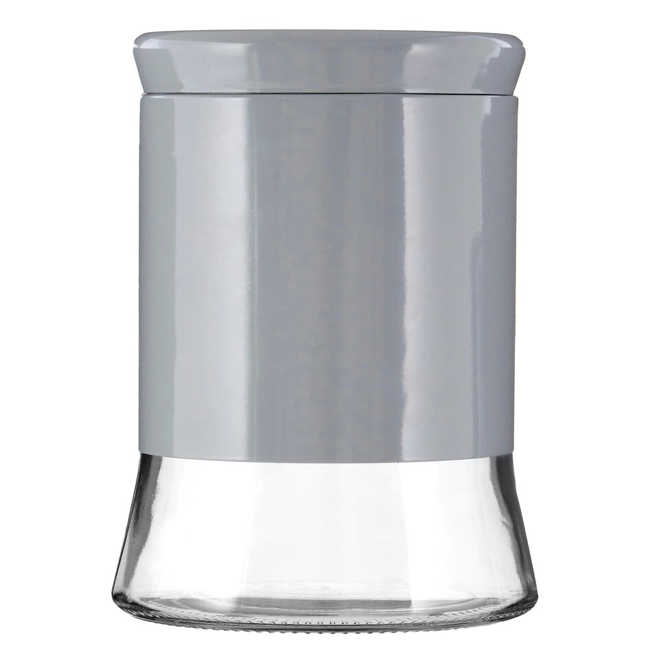 image 1 of Interiors by Premier Grey Steel Wrap Glass Storage Jar, 1500ml Capacity, Modern Design with Grey Steel Lid, Kitchen Storage