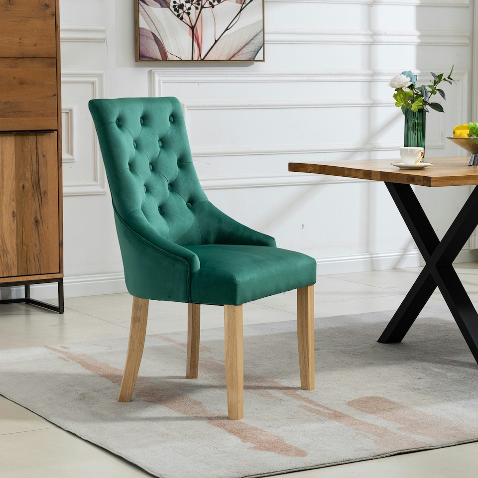 image 1 of Ravenna Velvet Dining Chairs - Set of 2 - Green