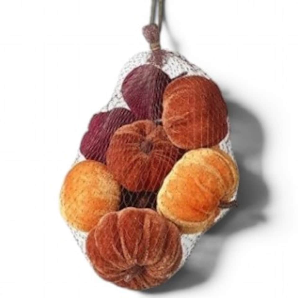 Heaven Sends Halloween Set of 9 Decorative Velour Pumpkins - Burgundy, Orange, Brown