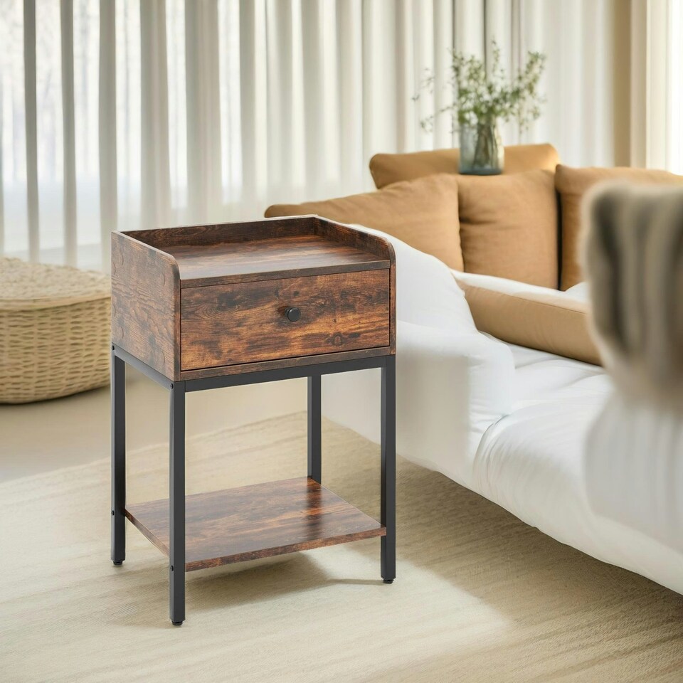 image 1 of Bedside Nightstand Table With Drawer Rustic Brown Brown