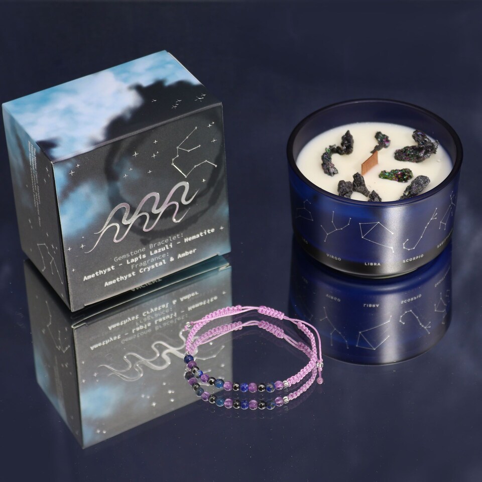 image 1 of Serenityy Zodiac Crystal Candle with Gemstone Bracelet - Aquarius