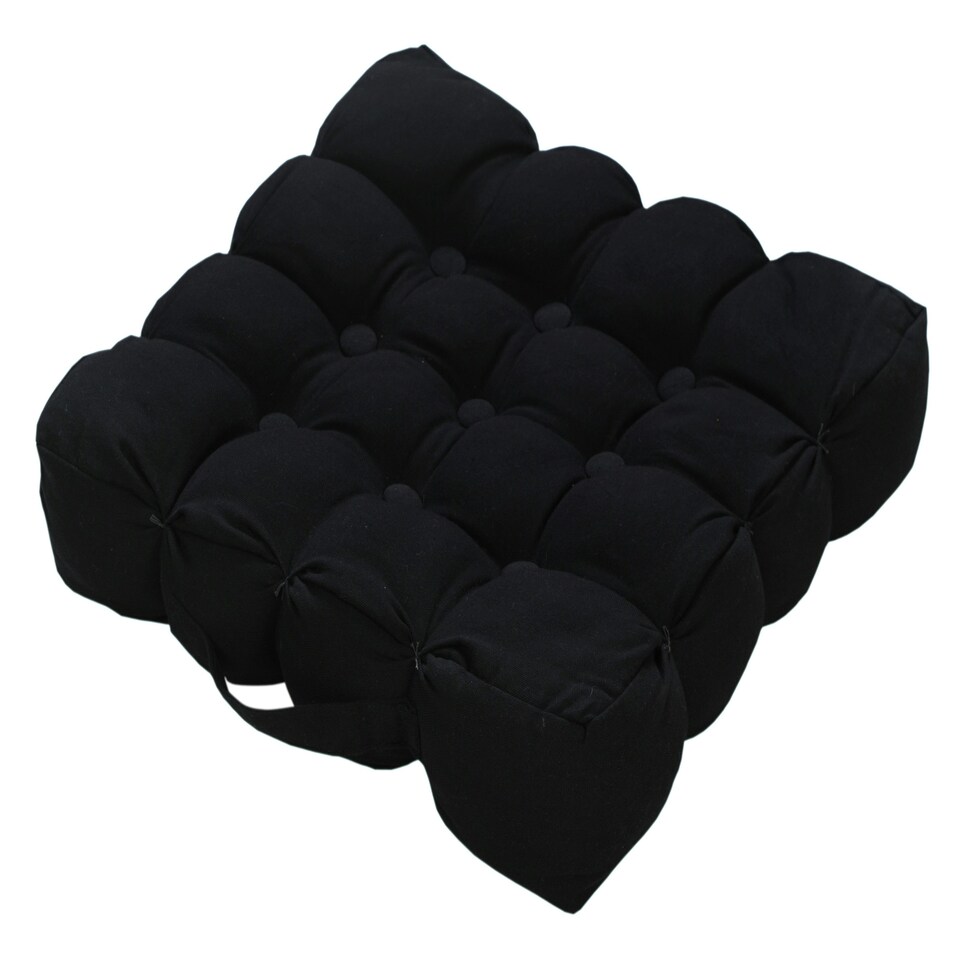 image 1 of Quilted Button Seat Pad Cushion Booster 100% Cotton Cover 45cm Square Cream
