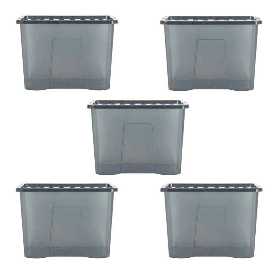 image 1 of Wham Crystal 5 x 80L Stackable Plastic Storage Boxes with Lids Black