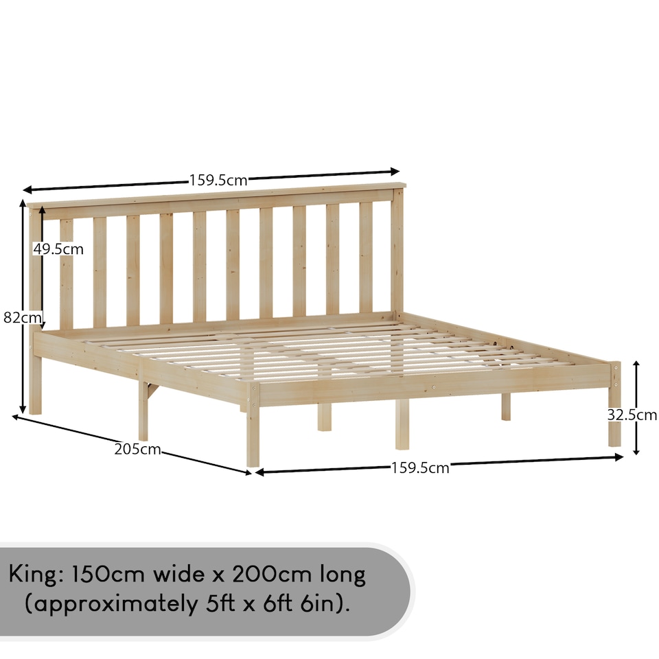 image 1 of Vida Designs Milan 5ft King Size Bed Wood Frame with Headboard - Low Foot End - Solid Pine