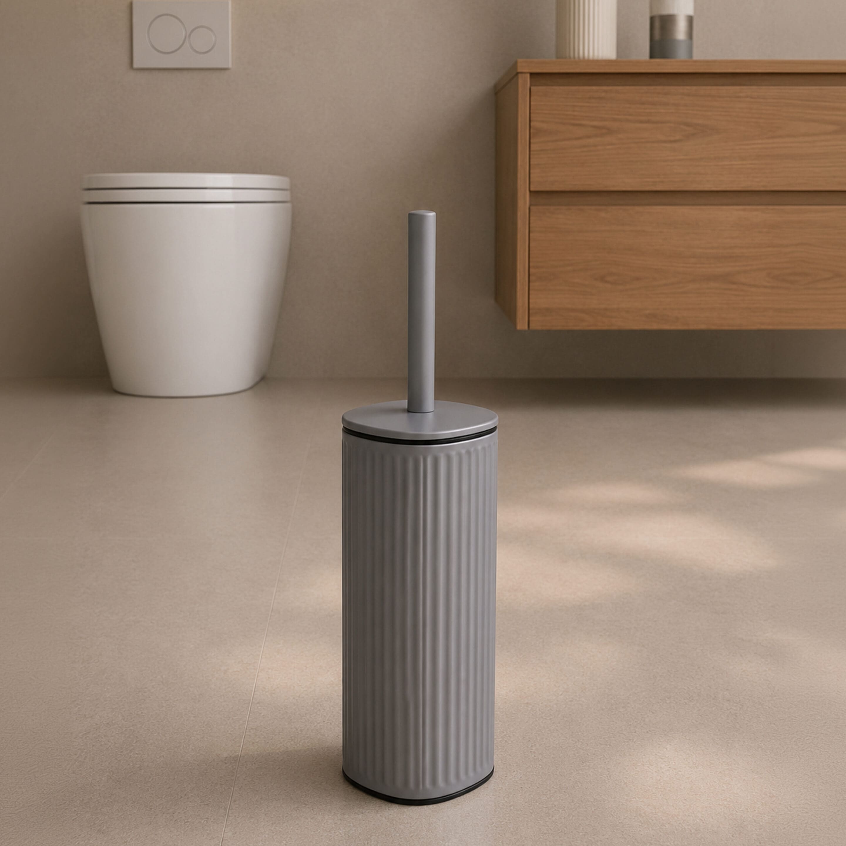 Showerdrape Targa Square Ribbed Fully Lined Toilet Brush & Holder in Grey