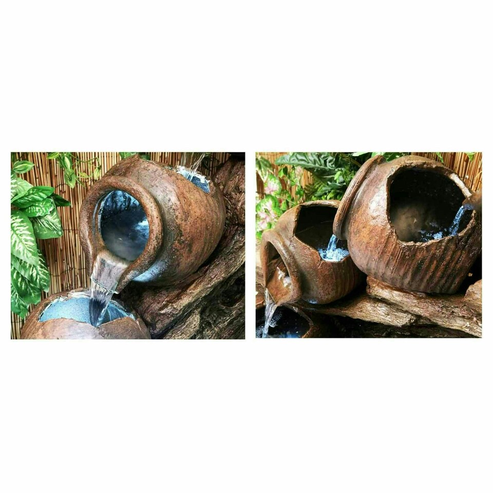 image 1 of Primrose 4 Tier Oil Jar Cascading Outdoor Patio Water Feature with Lights 81cm
