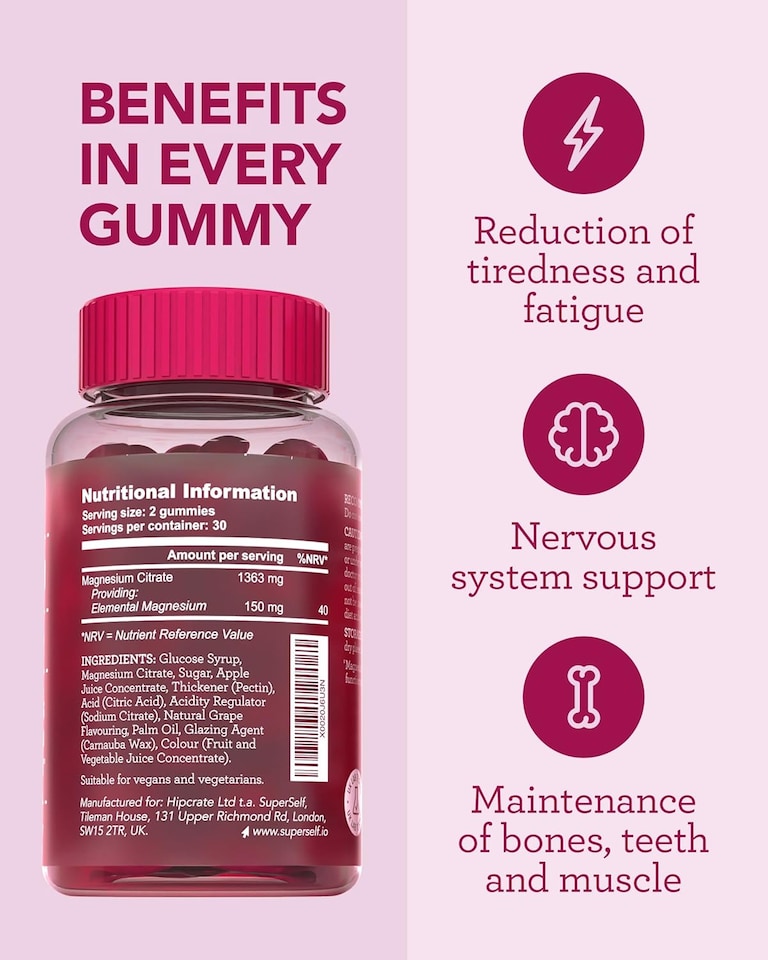image 1 of SuperSelf Magnesium 150mg Grape Flavour 60 Gummies