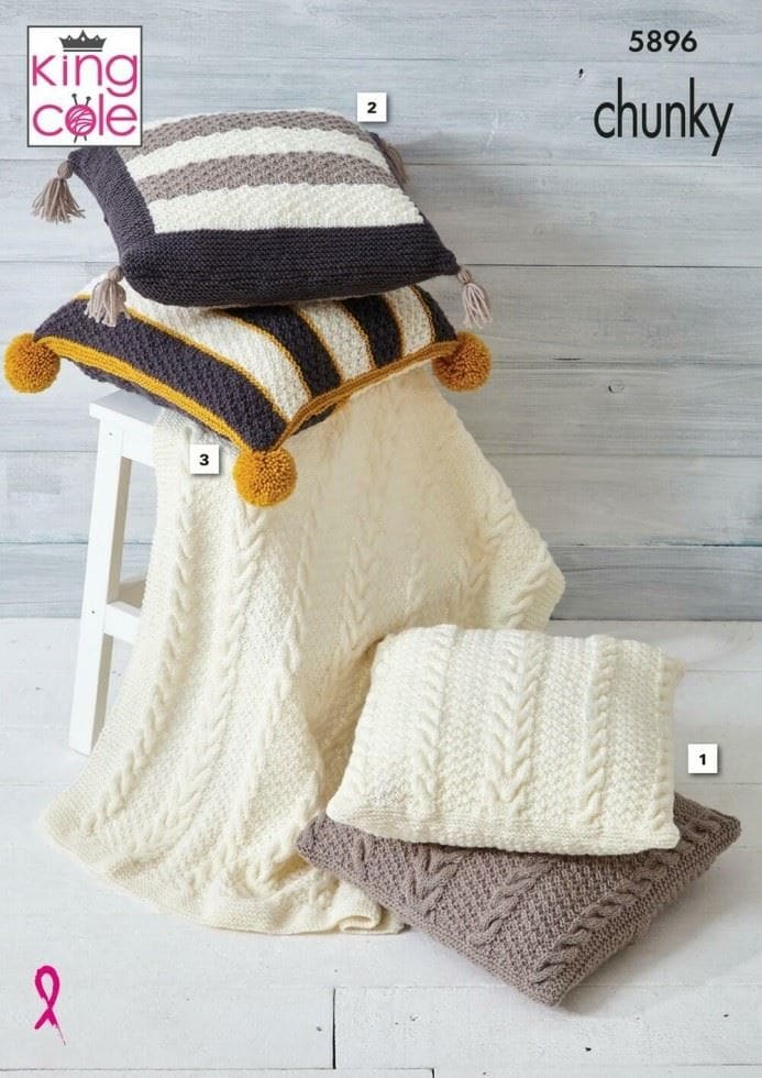 King Cole Wildwood Chunky Knitting Pattern 5896, Blankets and Cushions - One Size