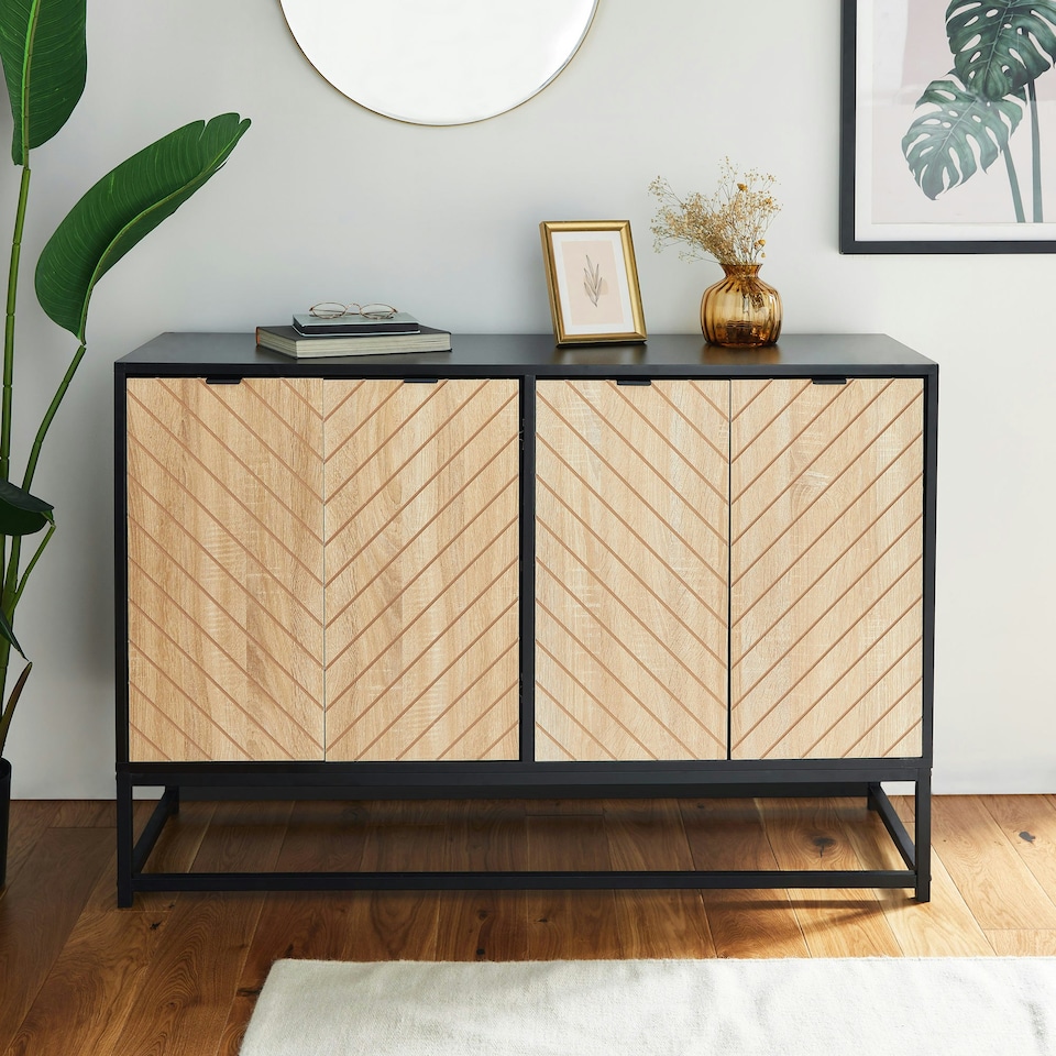 image 1 of VonHaus Industrial Sideboard Storage Cabinet, 4 Doors & 4 Shelves | Black