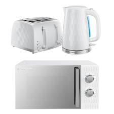 Russell Hobbs Honeycomb Bundle Set with Kettle, 4 Slice Toaster, and Microwave White HCBNDL4W