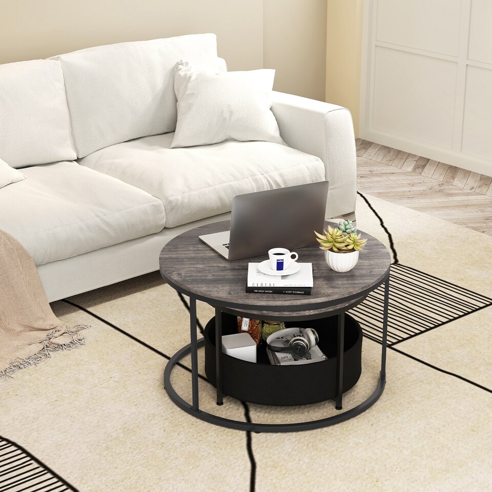 image 1 of COSTWAY Set of 2 Round Coffee Circle Cocktail Table Grey