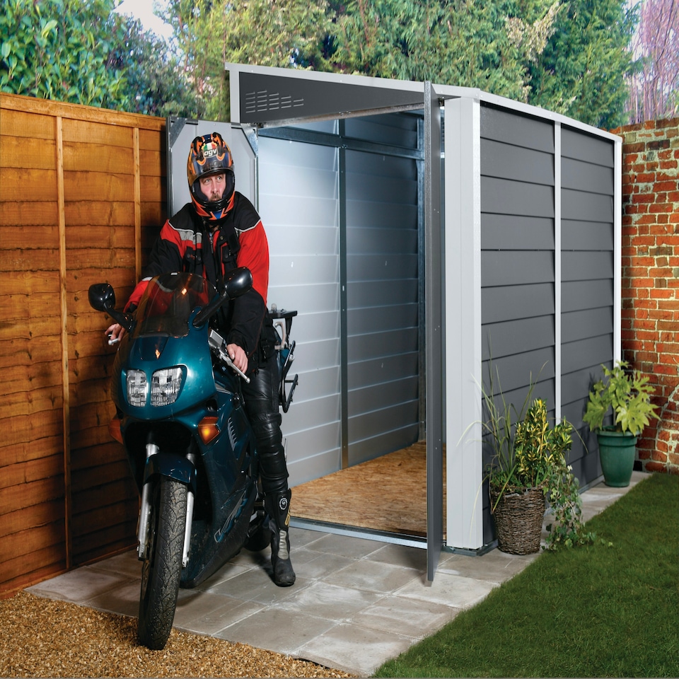 image 1 of 9 x 4 ft Trimetals Titan 940 Pent Roof Metal Shed - Double Door Grey