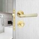 image 4 of Golden Grace Knurled T-Bar Bathroom Door Handle Set in Satin Brass with Thumbturn and Mortise Lock Gold