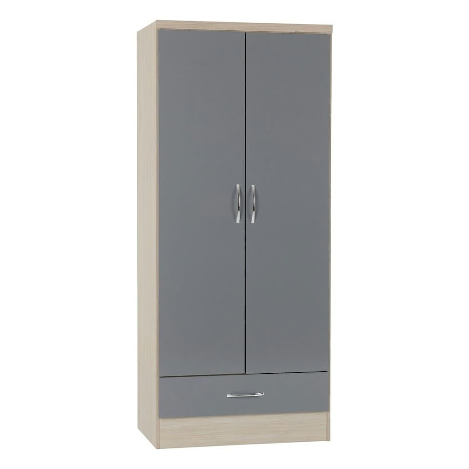 image 1 of Nevada 2 Door 1 Drawer Wardrobe - L52 x W78 x H182.5 cm - Sonoma Oak Effect | Brown | Sonoma Oak