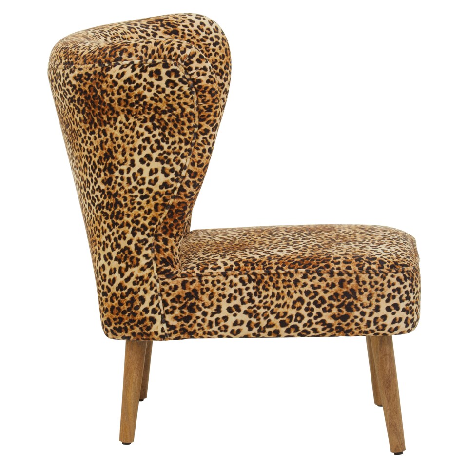 image 1 of Cefena Leopard Print Velvet Chair Brown