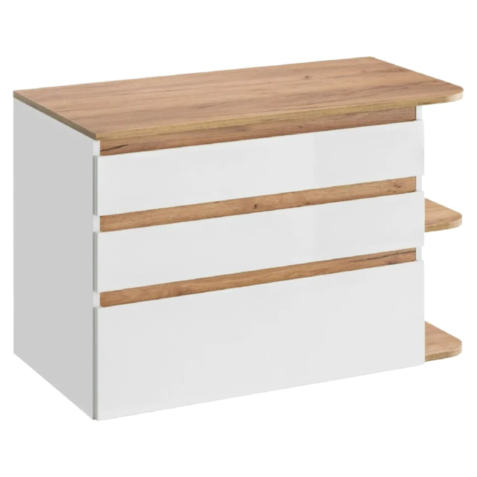 image 1 of Plat Bathroom Vanity Unit, Oak Countertop - White Gloss W940xH635mm