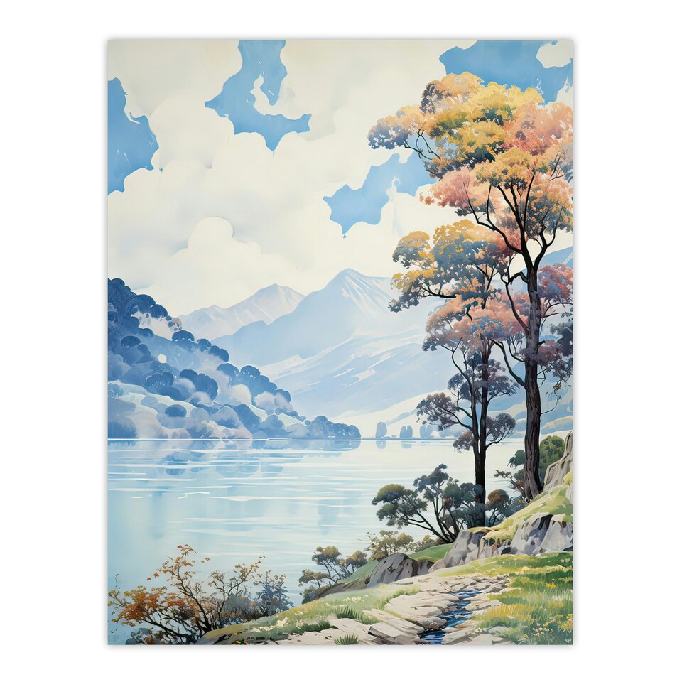image 1 of Scenic Lake District Landscape Autumn Trees Black Framed Wall Art Print A4
