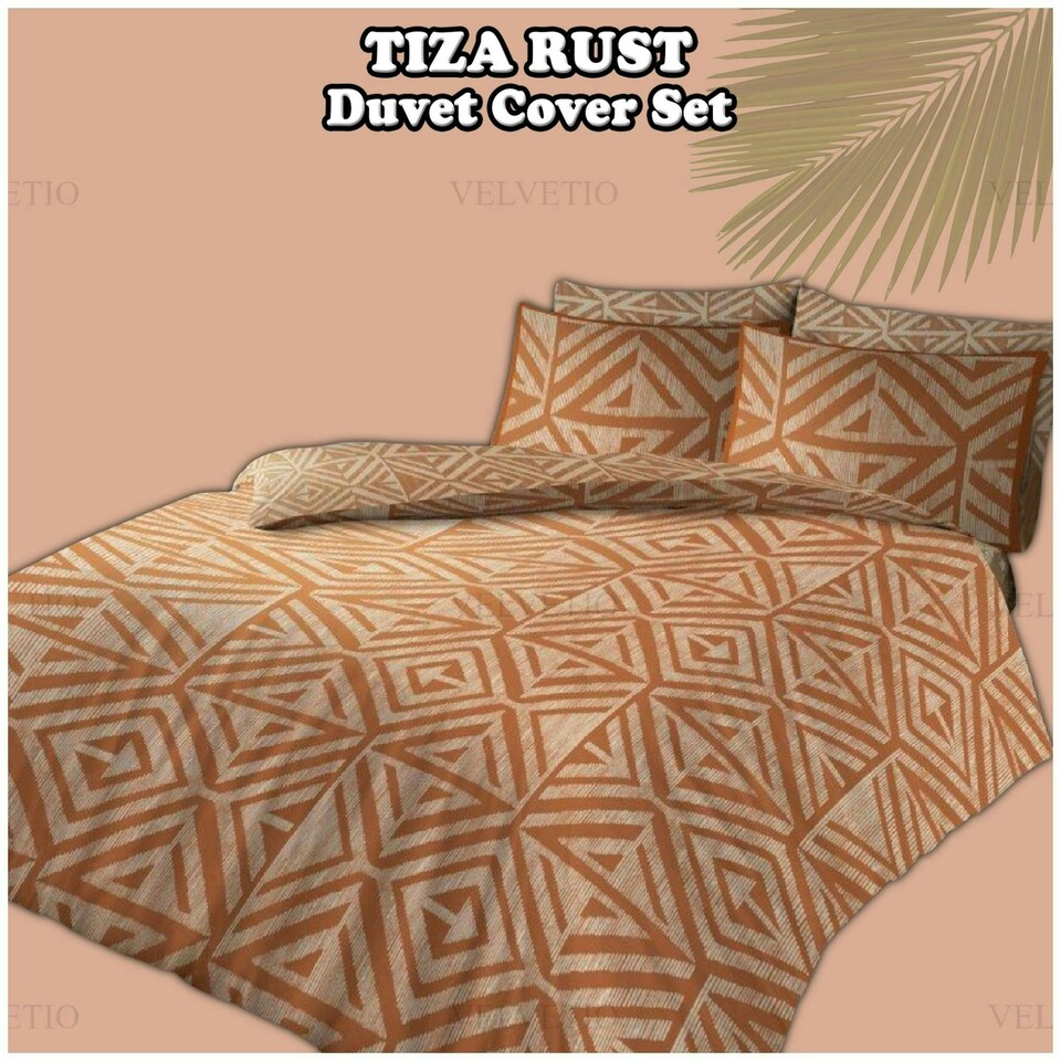 image 1 of VELVETIO Tiza Rust Complete Duvet Cover Set with Fitted Sheet Soft Polycotton Bedding Sets Orange | Rust | King