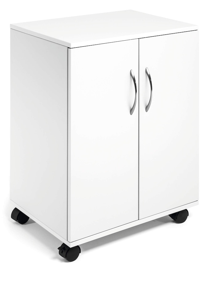 image 1 of Durable 2 Door Office Filing Storage Trolley on Wheels | 75cm White | White