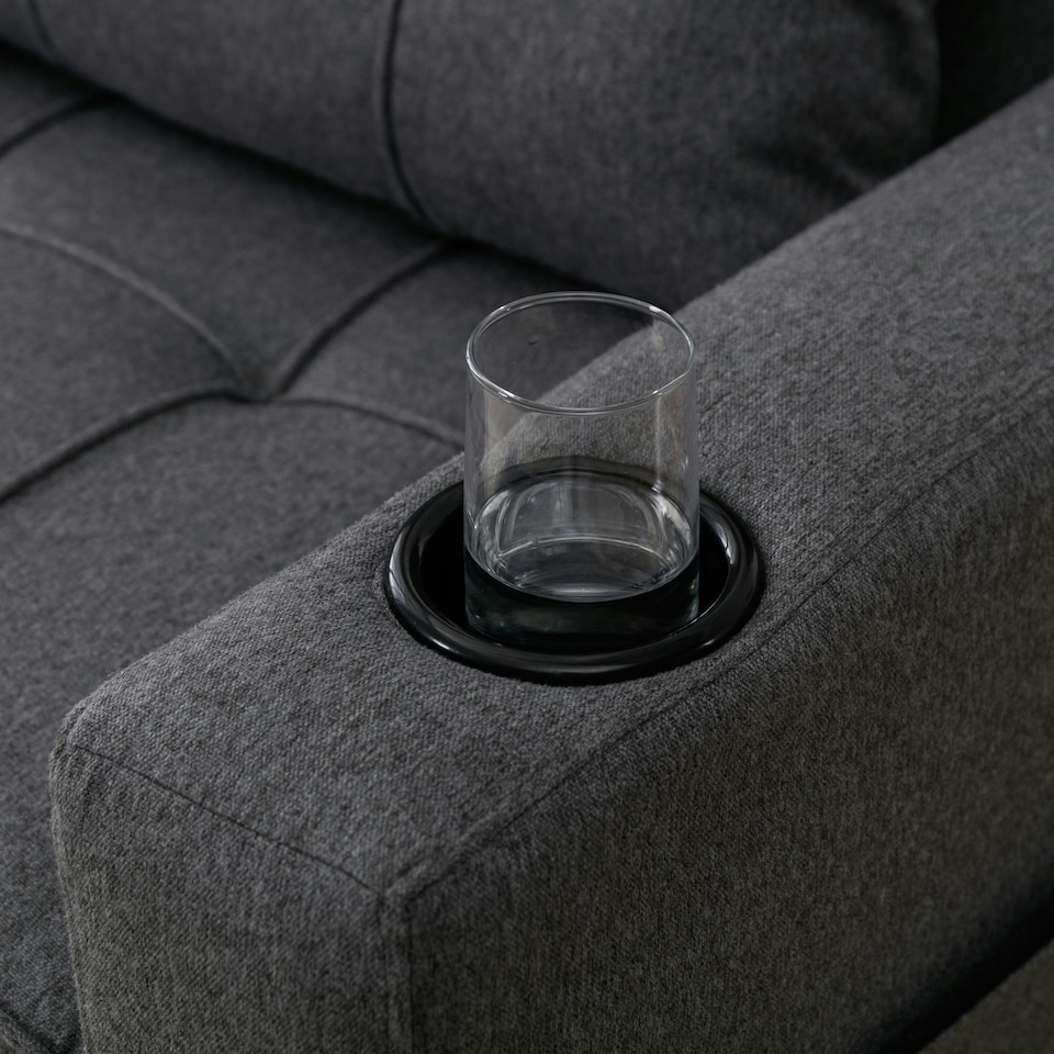 image 1 of Hudson 1-Seater Sofa Bed Linen Fabric with Cup Holders (Grey)