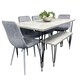 image 1 of Grey Dining Table with Hairpin Legs, Bench & 4 Grey Velvet Chairs Set for Kitchen & Dining Room Grey