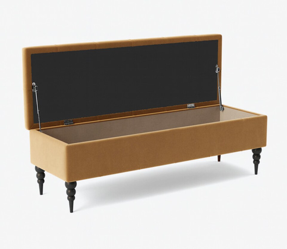 image 1 of 150cm Safar Ottoman bench with Storage and Turned Wooden Legs- Plush Velvet Shoes Bench - Mink Chesterfield Storage Bench