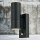 image 8 of First Choice Lighting Set of 2 Blaze Black Outdoor Up Down Motion Sensor Wall Lights Black | Clear