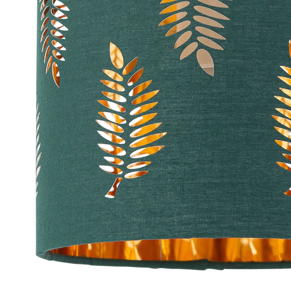 image 1 of Set of 2 Chrome Stick Table Lamps with Dark Green Fern Cut Out Shades | Chrome | Green | Medium | 2