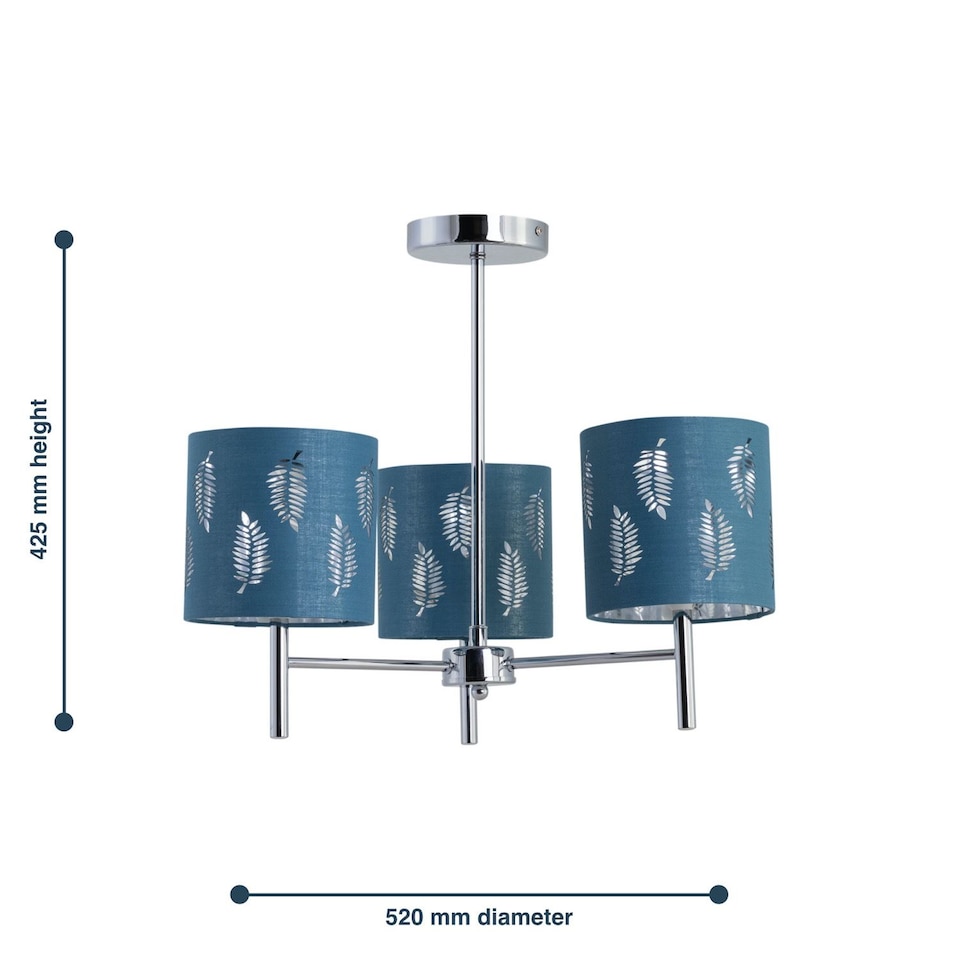image 1 of Brea - Chrome 3 Light Fitting with Teal Fern Shades | Chrome | Green | 1