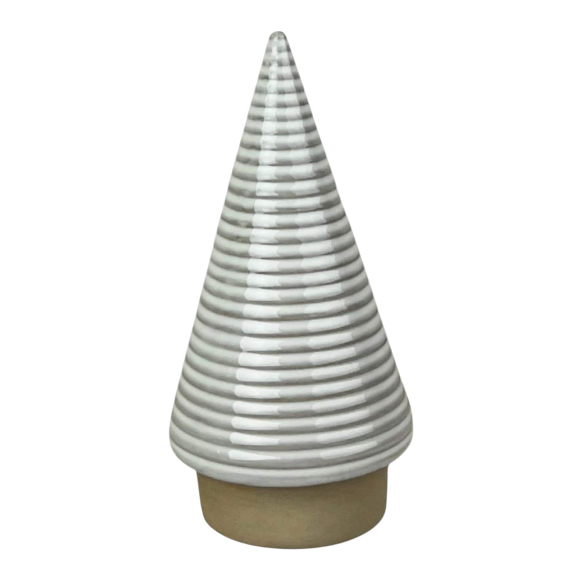 Four Candle White & Grey Ribbed Glazed Ceramic Christmas Tree Ornament