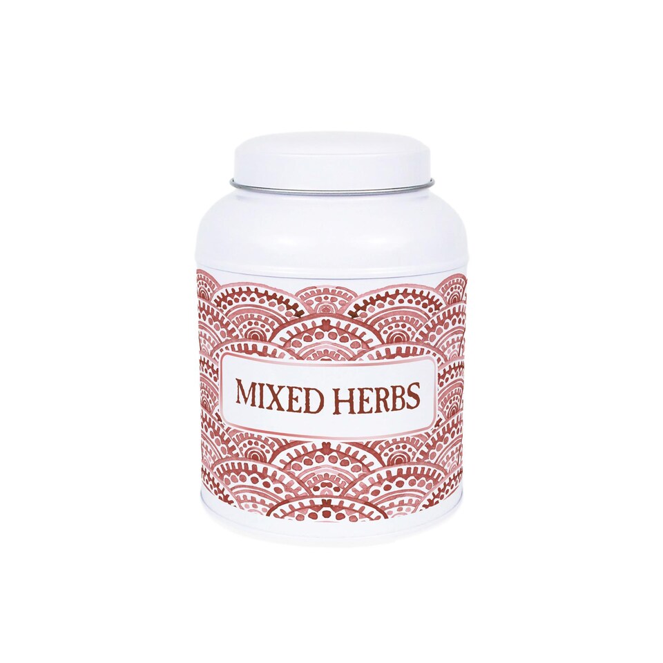 image 1 of Painted Scales Mixed Herbs Canister - Small Domed Lid Kitchen Storage Jar