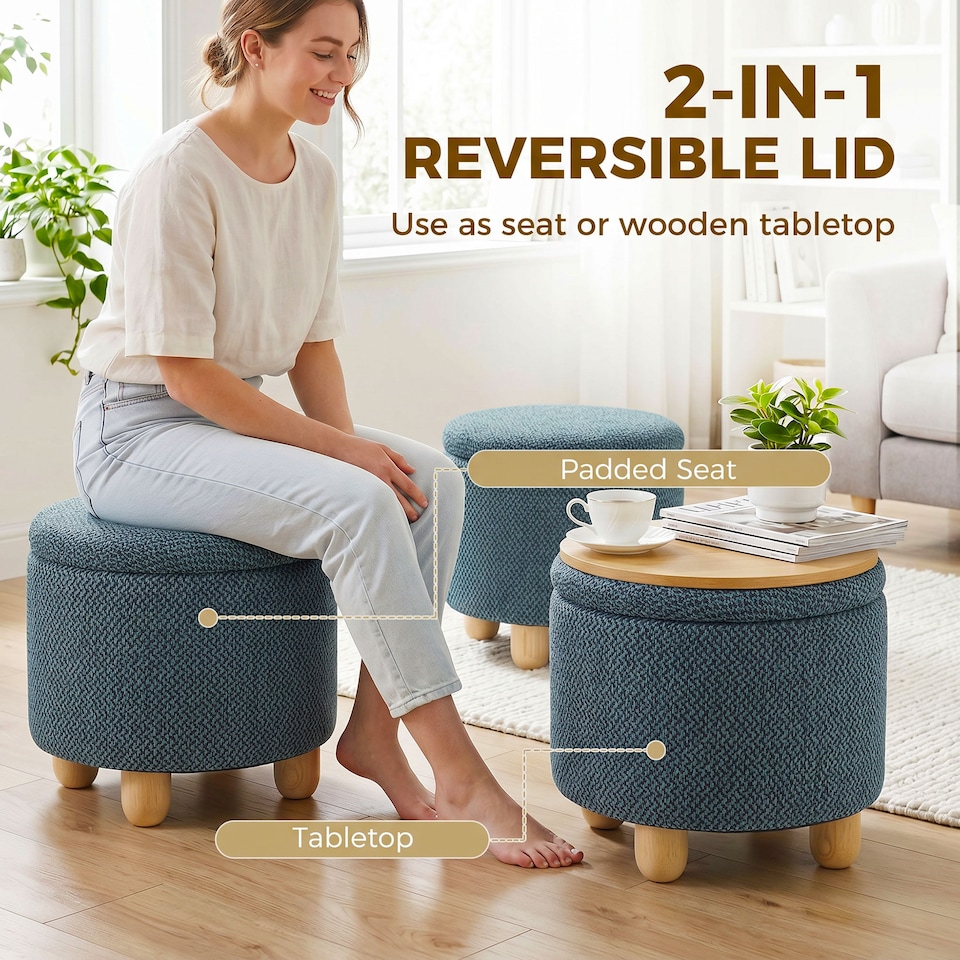 image 1 of HOMCOM Round Storage Ottoman with Reversible Lid