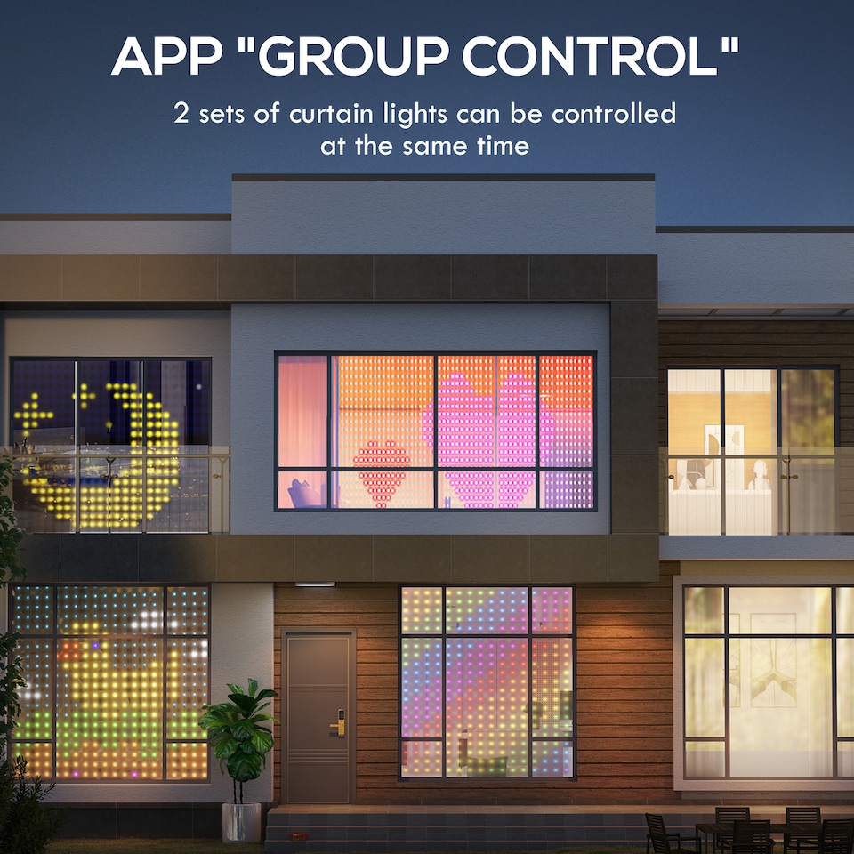 image 1 of HOMCOM LED Curtain Lights, Smart Colour Changing Fairy String Lights with Remote and App, 400 RGBIC LED, Dynamic DIY Hanging, for Bedroom Living Room Wall, 3x3 m